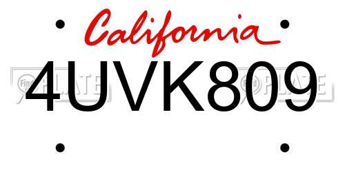 4UVK809 California License Plate