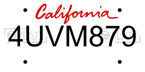 4UVM879 California License Plate