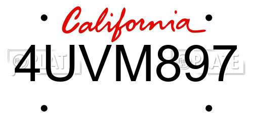4UVM897 California License Plate