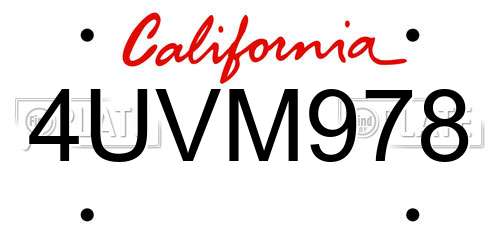 4UVM978 California License Plate