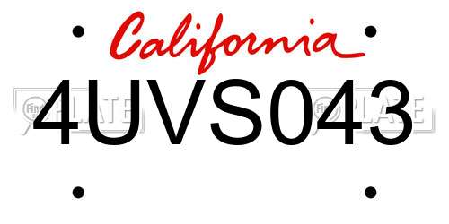 4UVS043 California License Plate