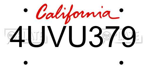 4UVU379 California License Plate