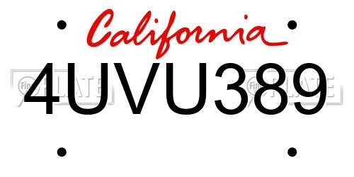 4UVU389 California License Plate