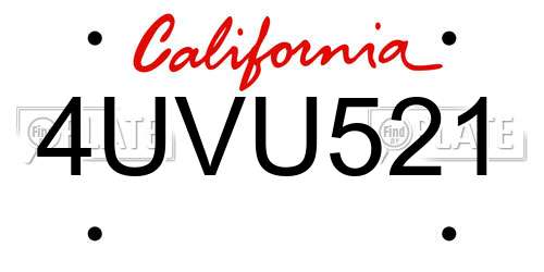 4UVU521 California License Plate