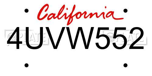 4UVW552 California License Plate