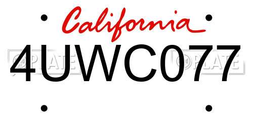 4UWC077 California License Plate