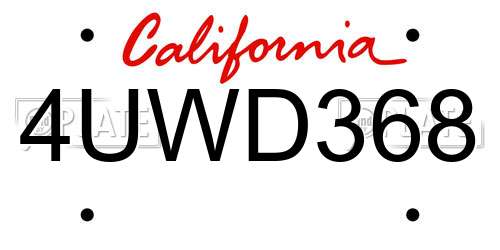4UWD368 California License Plate