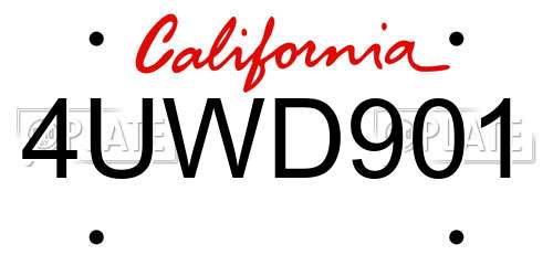 4UWD901 California License Plate