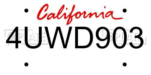 4UWD903 California License Plate