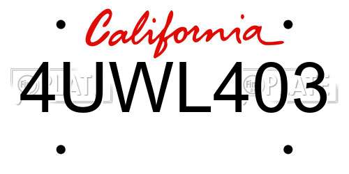 4UWL403 California License Plate
