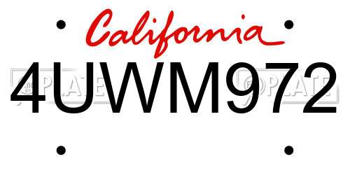 4UWM972 California License Plate