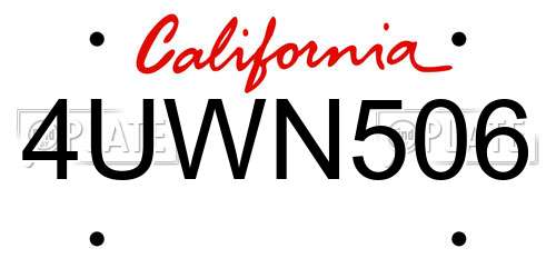 4UWN506 California License Plate