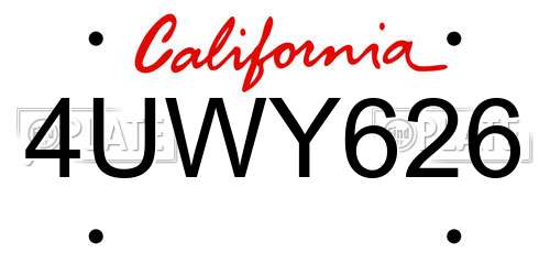 4UWY626 California License Plate
