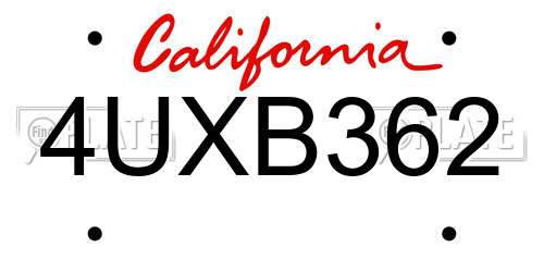 4UXB362 California License Plate