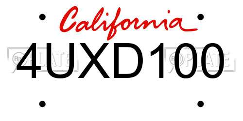 4UXD100 California License Plate