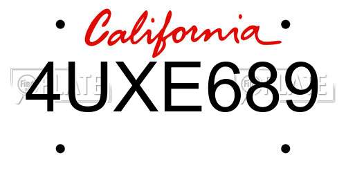 4UXE689 California License Plate
