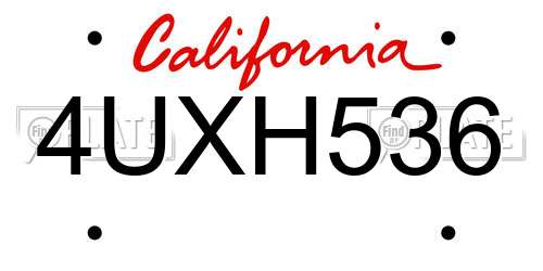 4UXH536 California License Plate