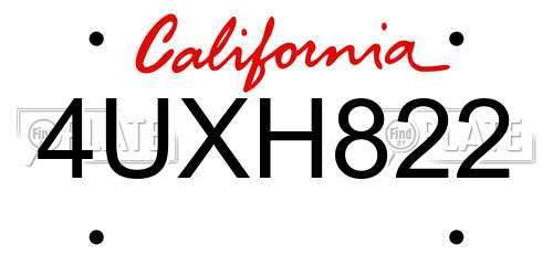 4UXH822 California License Plate