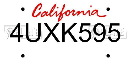 4UXK595 California License Plate