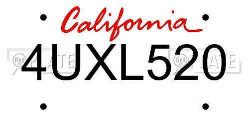 4UXL520 California License Plate