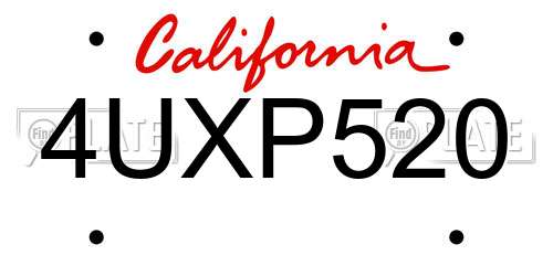 4UXP520 California License Plate