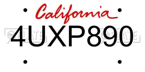 4UXP890 California License Plate