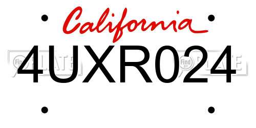 4UXR024 California License Plate