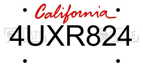 4UXR824 California License Plate