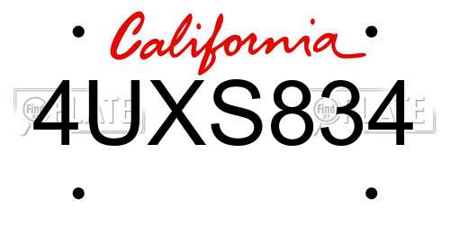 4UXS834 California License Plate