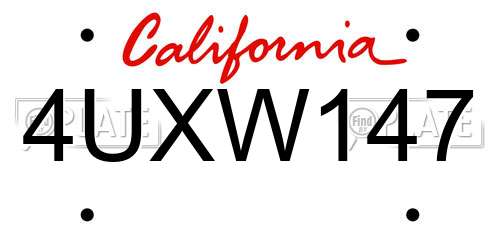 4UXW147 California License Plate