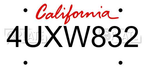 4UXW832 California License Plate