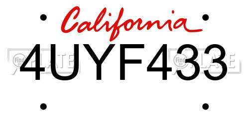 4UYF433 California License Plate