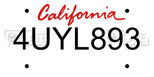 4UYL893 California License Plate