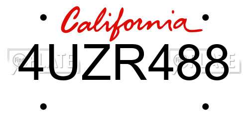 4UZR488 California License Plate