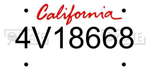 4V18668 California License Plate
