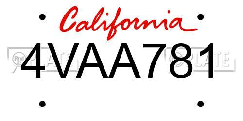 4VAA781 California License Plate