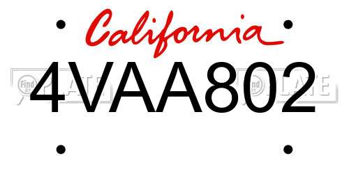 4VAA802 California License Plate