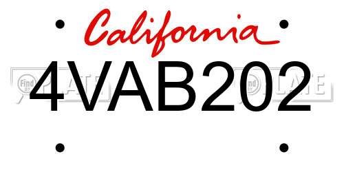 4VAB202 California License Plate