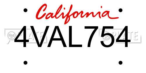 4VAL754 California License Plate