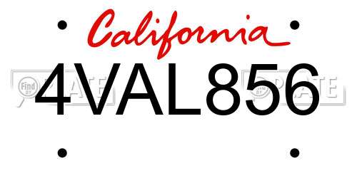 4VAL856 California License Plate