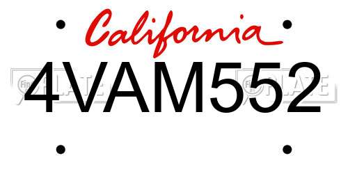 4VAM552 California License Plate