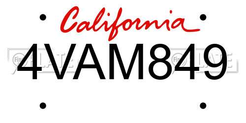 4VAM849 California License Plate