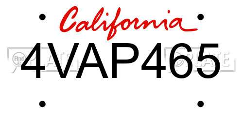 4VAP465 California License Plate