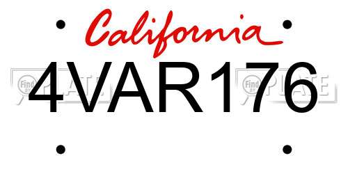 4VAR176 California License Plate