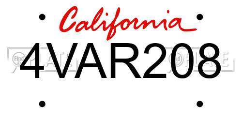 4VAR208 California License Plate