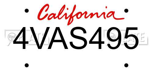 4VAS495 California License Plate