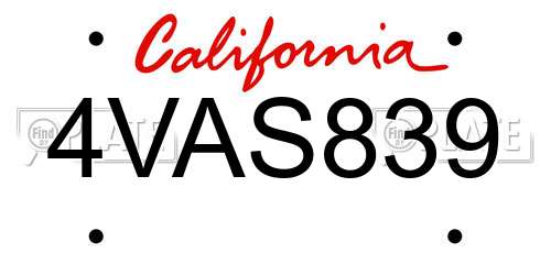 4VAS839 California License Plate