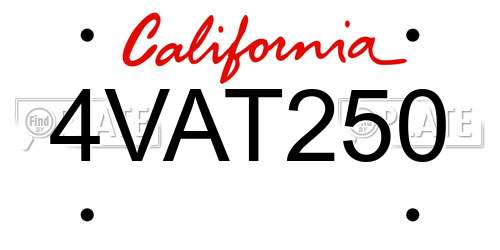 4VAT250 California License Plate