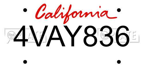 4VAY836 California License Plate