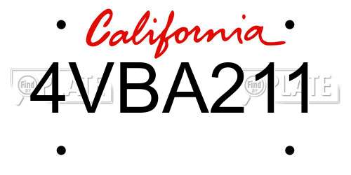 4VBA211 California License Plate